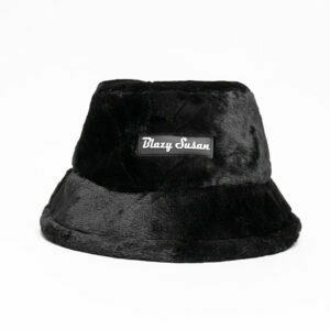 black fuzzy bucket hat