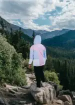 pink and purple windbreaker back view